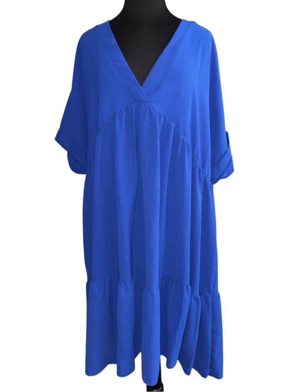SHEIN V-Neck Cobalt Blue Dress, P2P:26.5”, L:40.5”